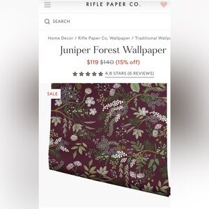 Anthropologie Burgundy and Green Floral Wallpaper
